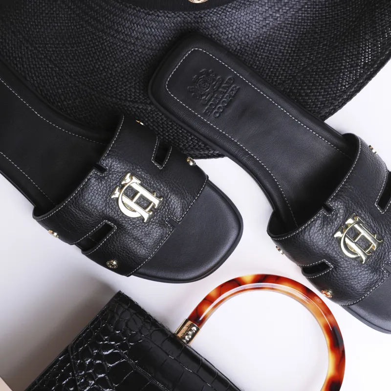 Holland Cooper Monogram Slides - Black Leather-3